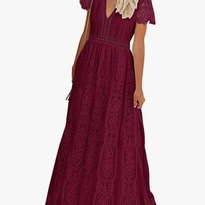 VNeck Short Sleeve Floral Lace WeddingDress Bridesmaid Cocktail Party Maxi Dress